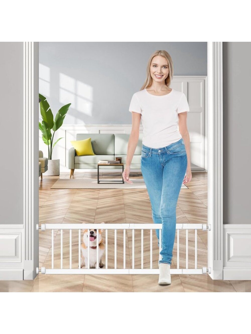 Adjustable Extra Wide Metal Baby Dog Gate 18"-45" to Step Over 10" Tall Pet Gate
